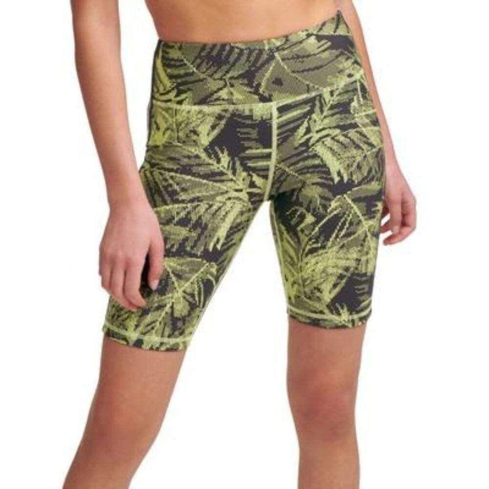 Dkny Sport Pixel Palm-Print High-Waist Bike Shorts Black, green S